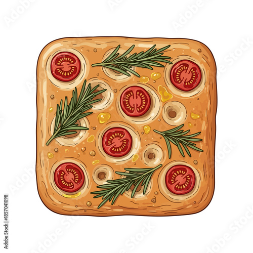 Flat Vector Illustration of Focaccia Bread – Traditional Italian Flatbread