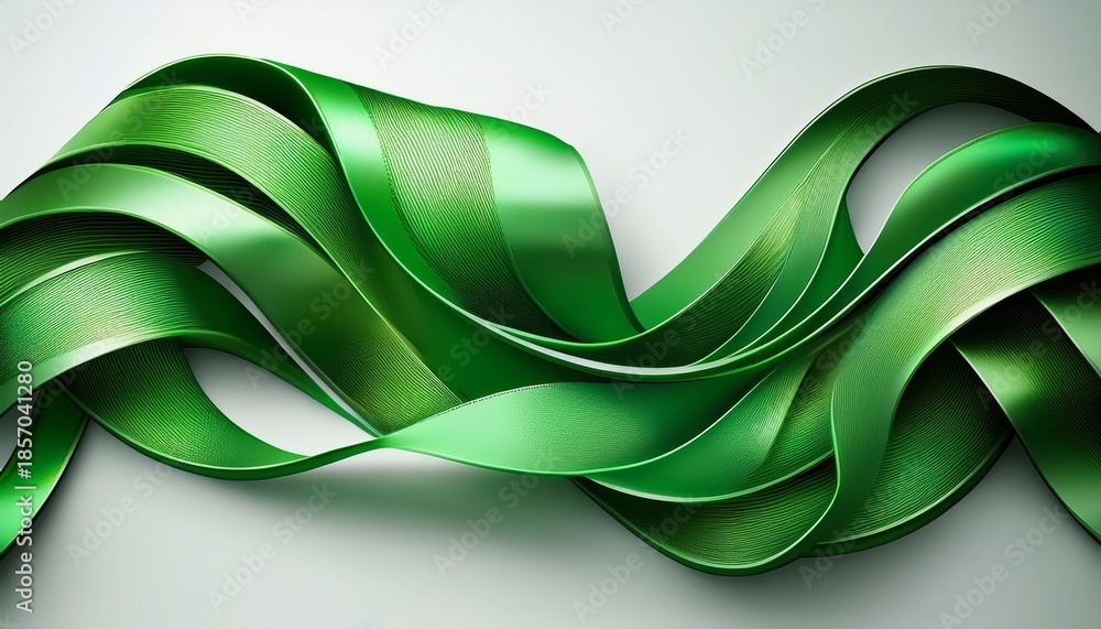 Obraz premium elegant green ribbon with wavy twists on white background product design