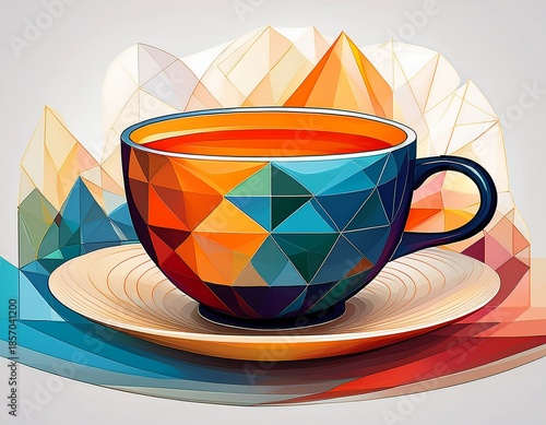 vibrant geometric tea cup on white background modern abstract design