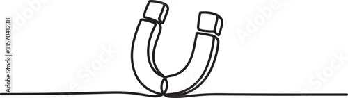 One continuous line drawing horseshoe Magnet drawing, Horse shoe magnet cartoon isolated on white, one line Art icon drawing