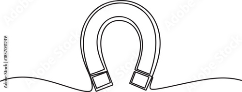 One continuous line drawing horseshoe Magnet drawing, Horse shoe magnet cartoon isolated on white, one line Art icon drawing