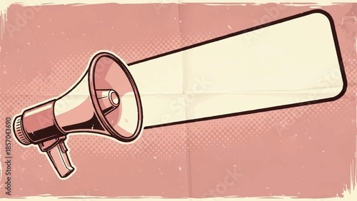 Retro Pop Art Megaphone with Halftone Background and Blank Comic Style Speech Bubble for Vintage Advertising