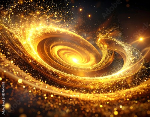 Swirling golden light with bright center and twinkling particles