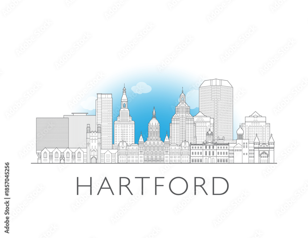 Obraz premium Hartford Connecticut cityscape illustration skyline drawing