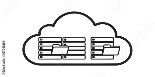 Disks array with folders in cloud storage solid icon, osint analytics concept. Vector graphics. Cloud technologies sign on white background, style icon mobile or web design.