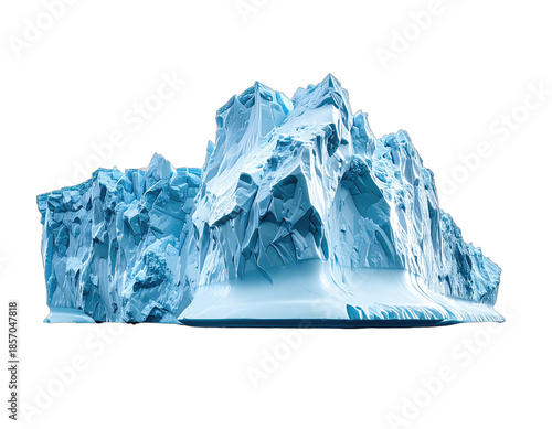 A colossal, translucent, icy structure against a stark black void. The iceberg is jagged and stunning