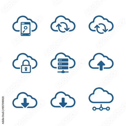 Weather and cloud computing icons set vector illustration