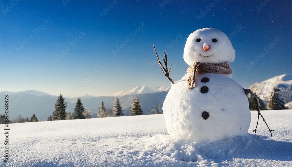 Obraz premium Happy Snowman In Winter Landscape