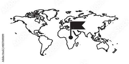 World map paper with flag pointer solid icon, osint analytics concept. Vector graphics. Map with continents and oceans sign on white background, style icon mobile or web design.