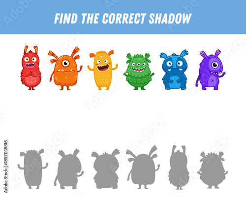     Перейти к странице|123Далее

Find correct shadow of monsters. Educational logical game for kids. Cartoon funny monster. Vector illustration