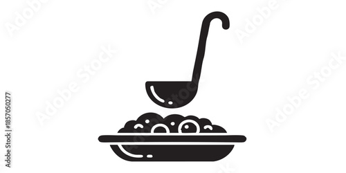 Ladle and plate of soup solid icon, cooking food concept. Vector graphics. Food sign on white background, style icon mobile or web design.
