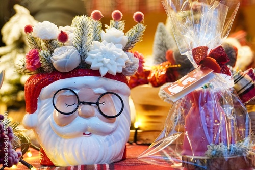 christmas decoration with santa claus and candles