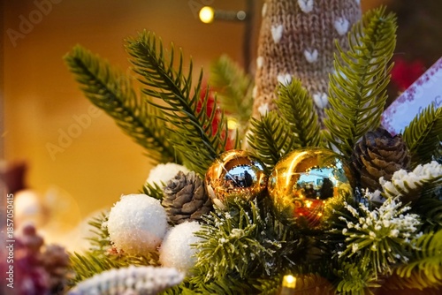 christmas decoration with fir tree and lights