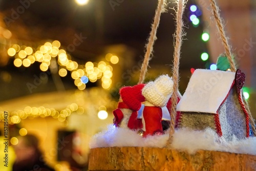 Christmas tree with decorations and lights on background
