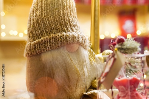 Santa Claus with christmas decorations on blurred background
