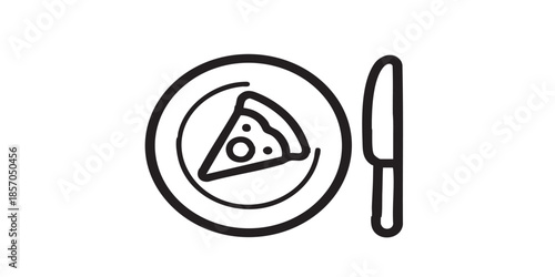 Plate with slice of pizza and knife solid icon, cooking food concept. Vector graphics. Pizza sign on white background, style icon mobile or web design.