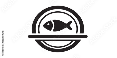 Plate with fish inside solid icon, cooking concept. Vector graphics. Food sign on white background, style icon mobile or web design.
