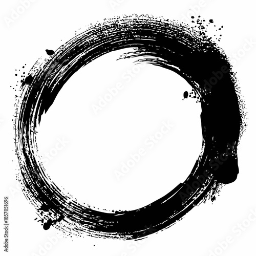Enso Zen Circle Hand Drawn Ink Brush Stroke.