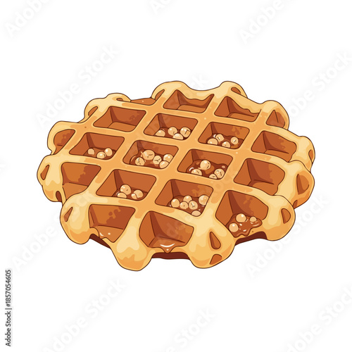 Flat Vector Illustration of Belgian Waffle – Traditional Sweet Breakfast from Belgium