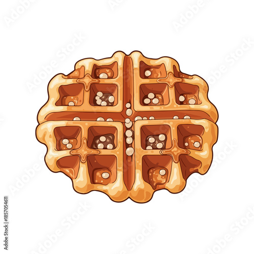 Flat Vector Illustration of Belgian Waffle – Traditional Sweet Breakfast from Belgium