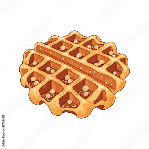 Flat Vector Illustration of Belgian Waffle – Traditional Sweet Breakfast from Belgium