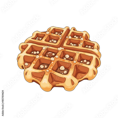 Flat Vector Illustration of Belgian Waffle – Traditional Sweet Breakfast from Belgium