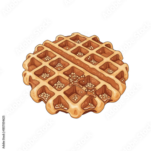 Flat Vector Illustration of Belgian Waffle – Traditional Sweet Breakfast from Belgium