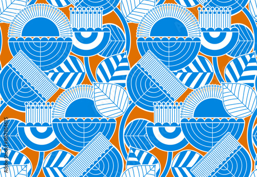 seamless retro pattern with flowers. Abstract Line floral motif pattern