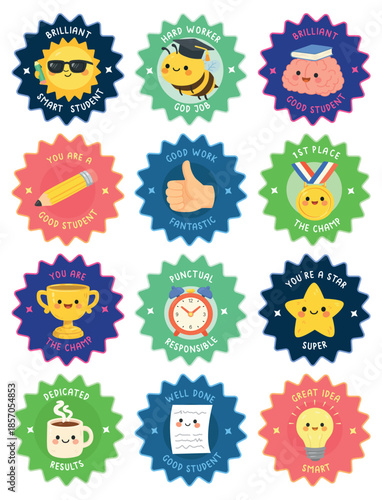 Set of school medals with graphic elements, useful fot school rewards