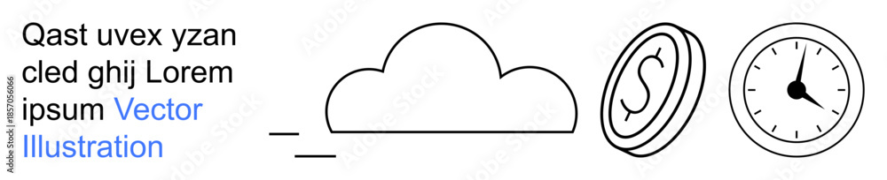 Obraz premium Financial technology, cloud storage, time management, digital services, cost efficiency, data processing. Cloud icon with dollar sign and clock. Cloud computing and financial technology concept