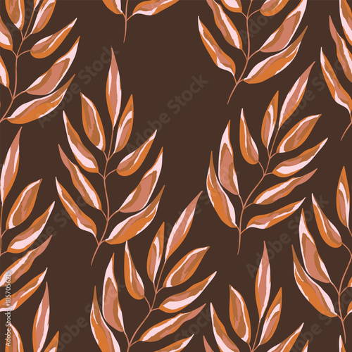 Seamless pattern with sprigs. Vector stock illustration for fabric, textile, wallpaper, posters, paper. Fashion print. Branch with monstera leaves. Doodle style.