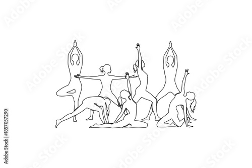 Set of silhouettes of woman and man doing yoga exercises big collection of yoga and meditation vector icon, boy and girl stretching and relaxing her body in many different isolated yoga poses