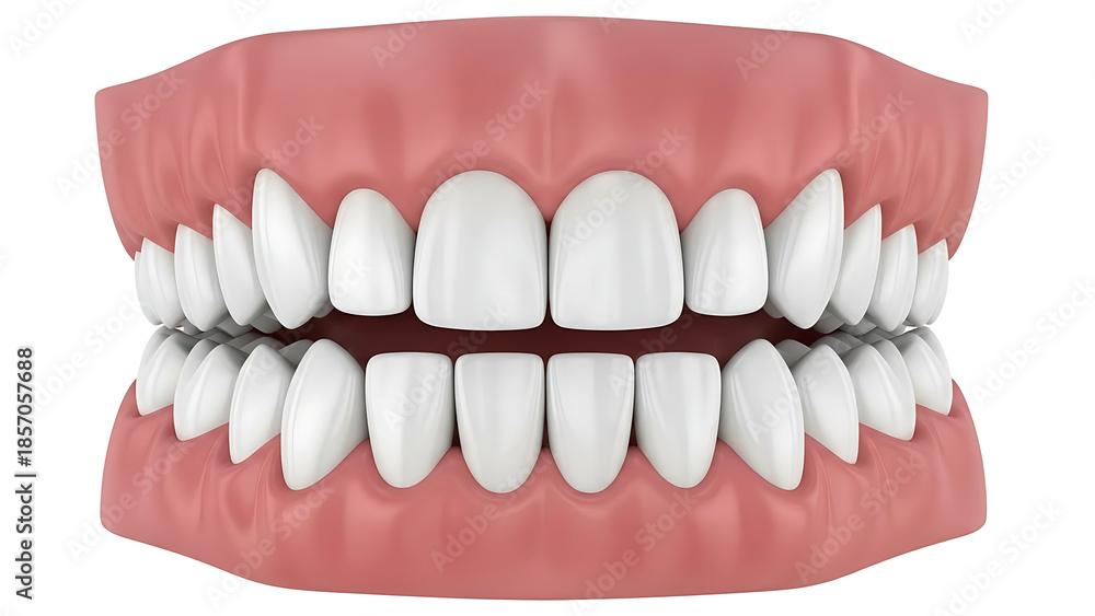 Obraz premium Anatomical human teeth model with healthy pink gums isolated on white background