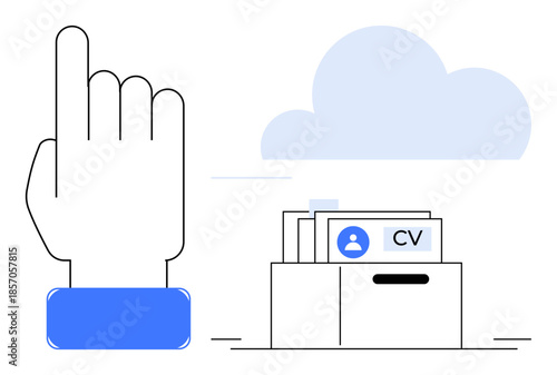 Recruitment technology concept. Recruitment involves cloud-based storage for managing CV files online. Recruitment supports secure data access and simplified hiring workflows. For HR, staffing