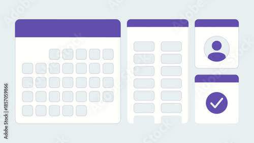 Digital calendar and checklist interfaces with user profile and confirmation icons, representing productivity and organization for healthcare management