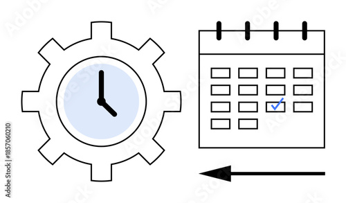 Time management concept. Time management with a clock gear and marked calendar planning and productivity. Time tracking for workflow, project management, scheduling, deadlines, organization