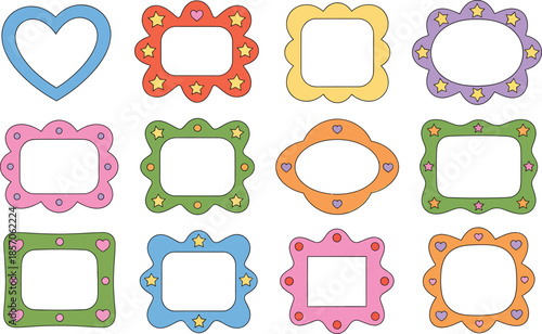Set of Cute Colorful Cartoon Frames with Hearts and Stars Vector Illustration