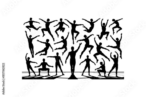 Set of silhouettes of woman and man doing yoga exercises big collection of yoga and meditation vector icon, boy and girl stretching and relaxing her body in many different isolated yoga poses