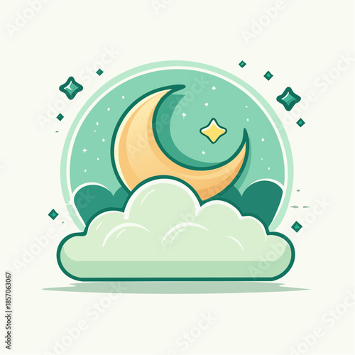 Crescent Moon on Cloud Illustration Design.