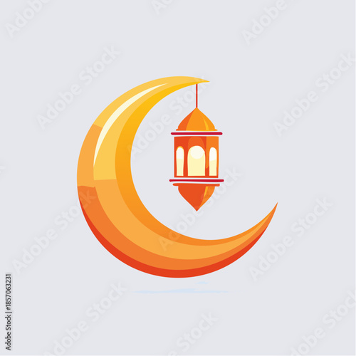 Crescent Moon with Lantern Islamic Symbol.