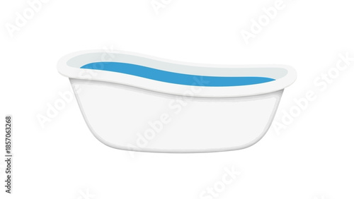 Modern white bathtub filled with clean blue water, interior design element for relaxation