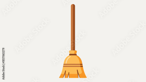Classic household cleaning broom with a sturdy wooden handle and vibrant yellow bristles, essential for sweeping dirt and dust, efficiently whisking away messes for a tidy space
