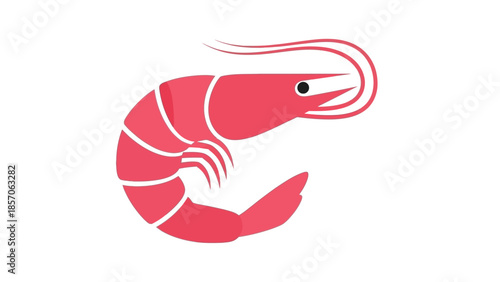 Minimalist pink shrimp vector illustration, showcasing its distinct body and elegant curved antennae, ideal for seafood menus, marine designs, and culinary branding graphics