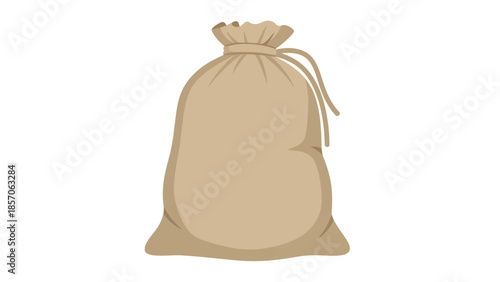 Brown burlap sack with a drawstring, ideal for storing or transporting goods