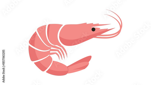 A simplistic, minimalist illustration of a pink shrimp, a common seafood ingredient