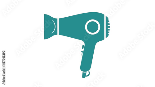 Teal Silhouette of a Hair Dryer on a White Background