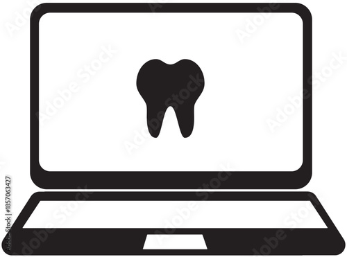 Laptop with a tooth icon for dental technology