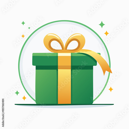 Green Gift Box with Gold Ribbon.