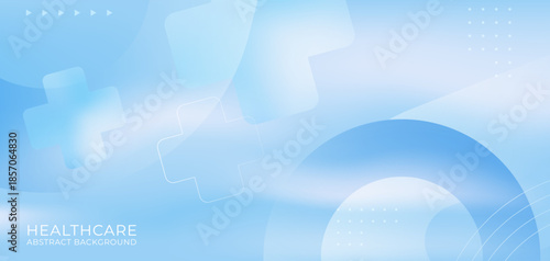 Light blue healthcare gradient background with soft medical cross shapes and circles. Abstract blue color medicine wide banner for innovation, research, hospital and professional presentation design