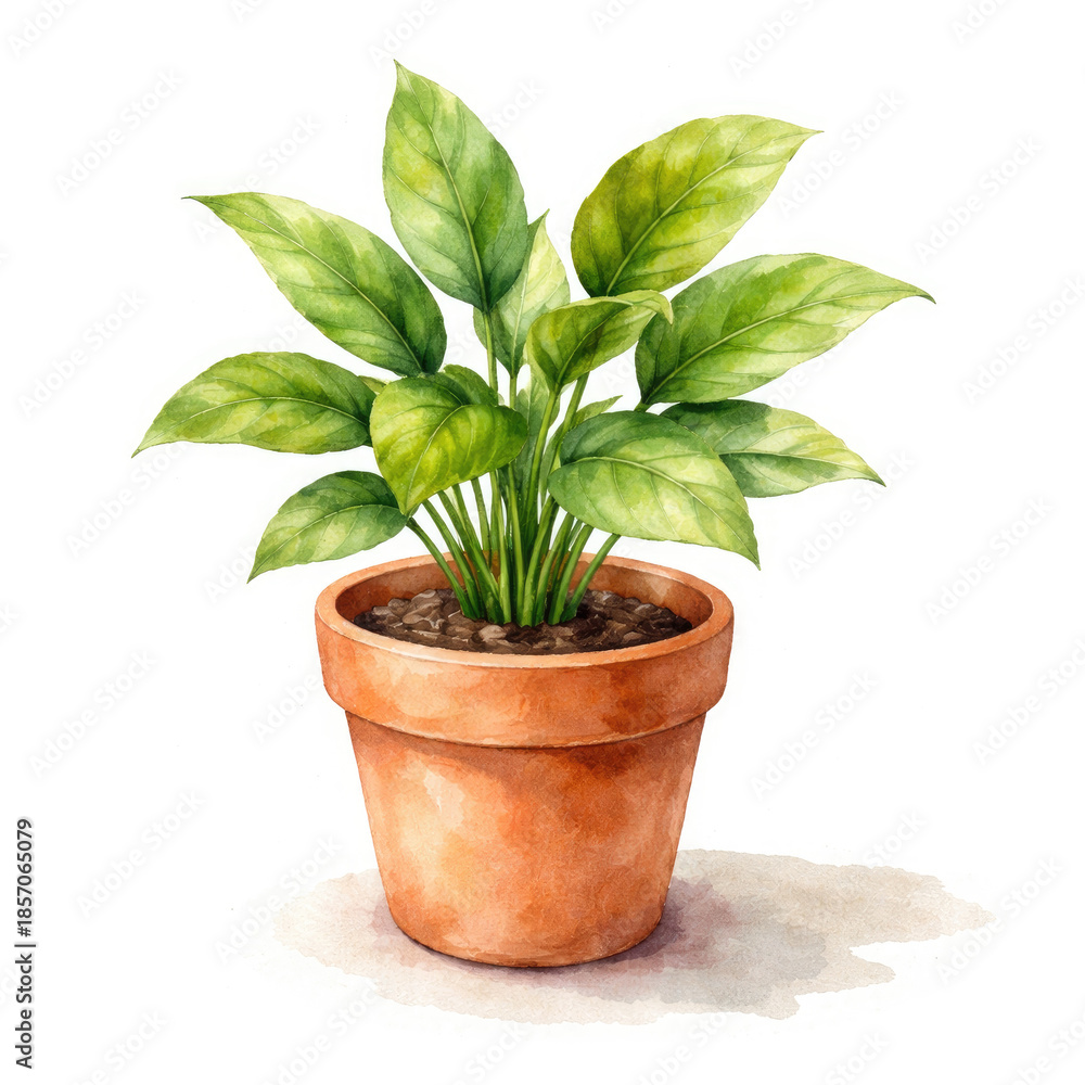 Obraz premium Potted houseplant illustration isolated on white background, indoor greenery